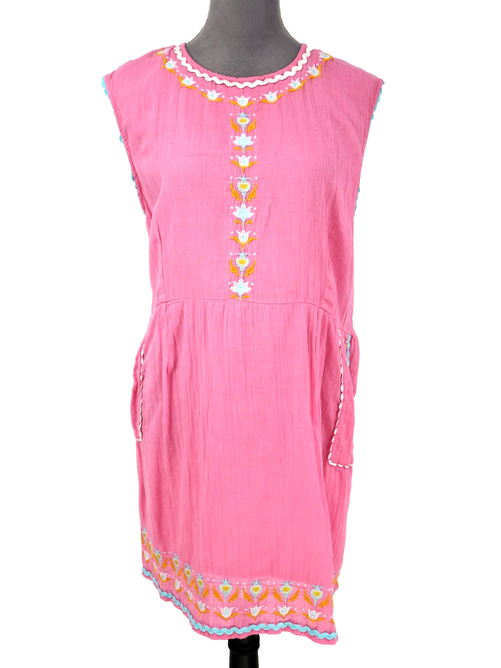 Simply Southern Dress Womens XL Pink Cotton Gauze Embroidered Back Zip Beach